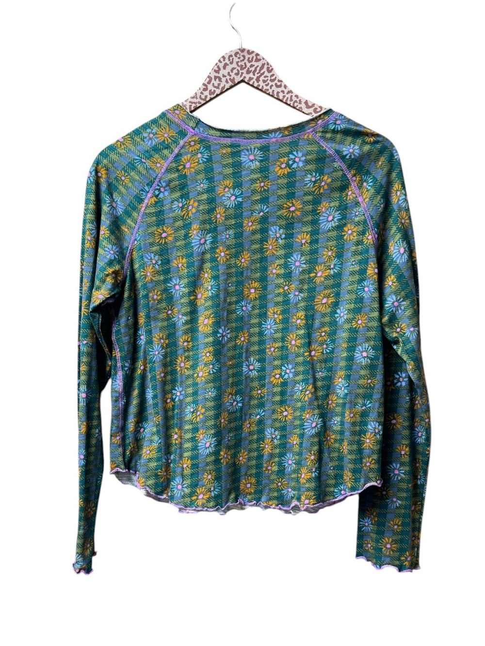 Natural Life Lily Cotton Long Sleeve Tee Shirt Plaid Floral Green Large NEW NWT - Picture 3 of 10